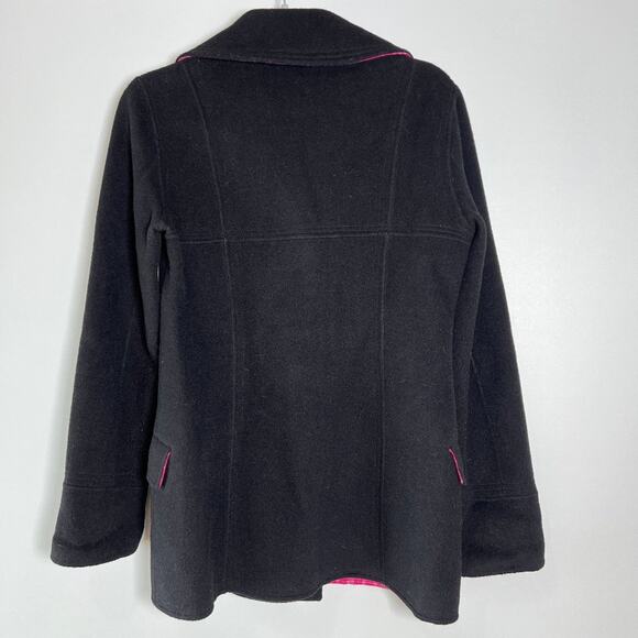 Lilly Pulitzer Wool Pea Coat SIZE Small Black Pink Lining Jacket Pockets - Picture 2 of 12